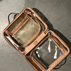Calpak Large Clear Cosmetics Case in Caramel with flaws